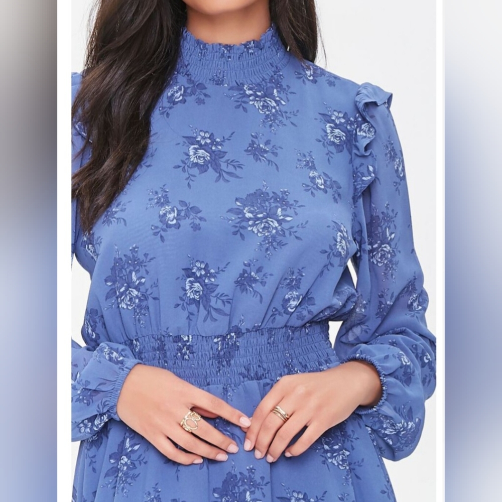 Floral Print Ruffled Mini Dress - Picture 4 of 13